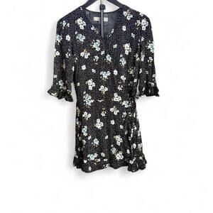 LOFT black floral mini polka dot wrap dress with shorts underneath Size 2 NWOT